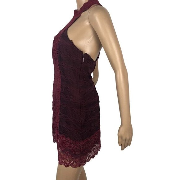 Free People Natasha Lace Halter Bodycon Mini Dress Party Formal Wine Red Size S - Picture 5 of 9